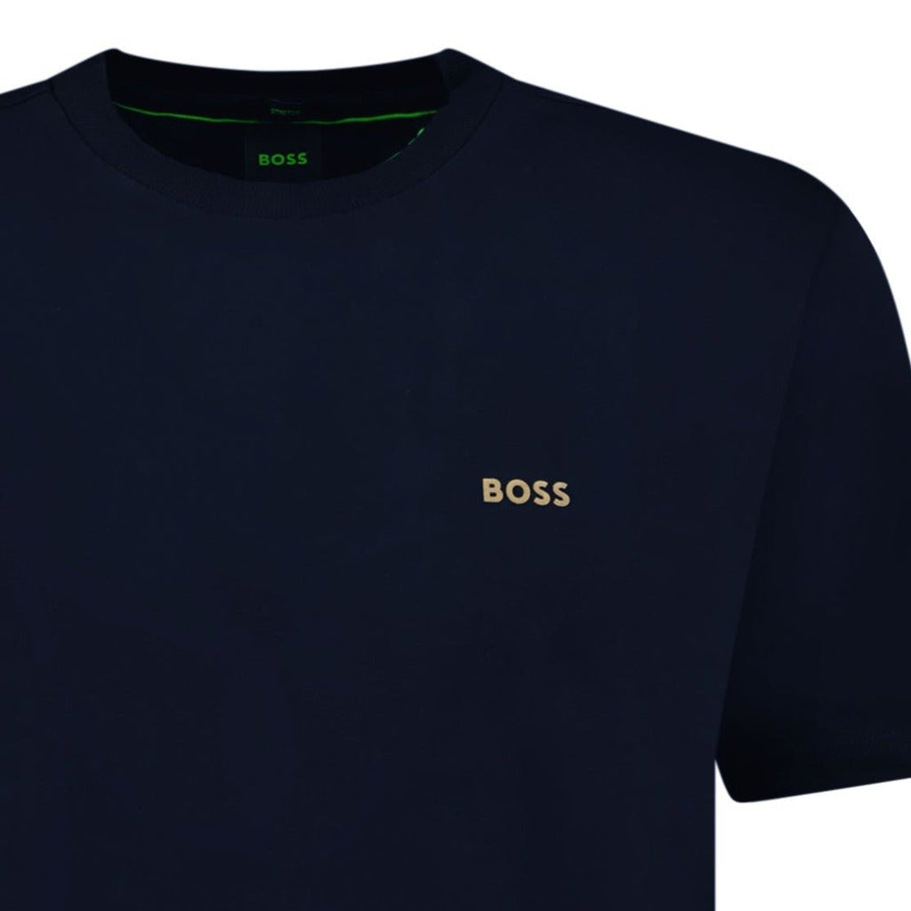 Hugo Boss Active Gold Logo-Print T-Shirt Navy