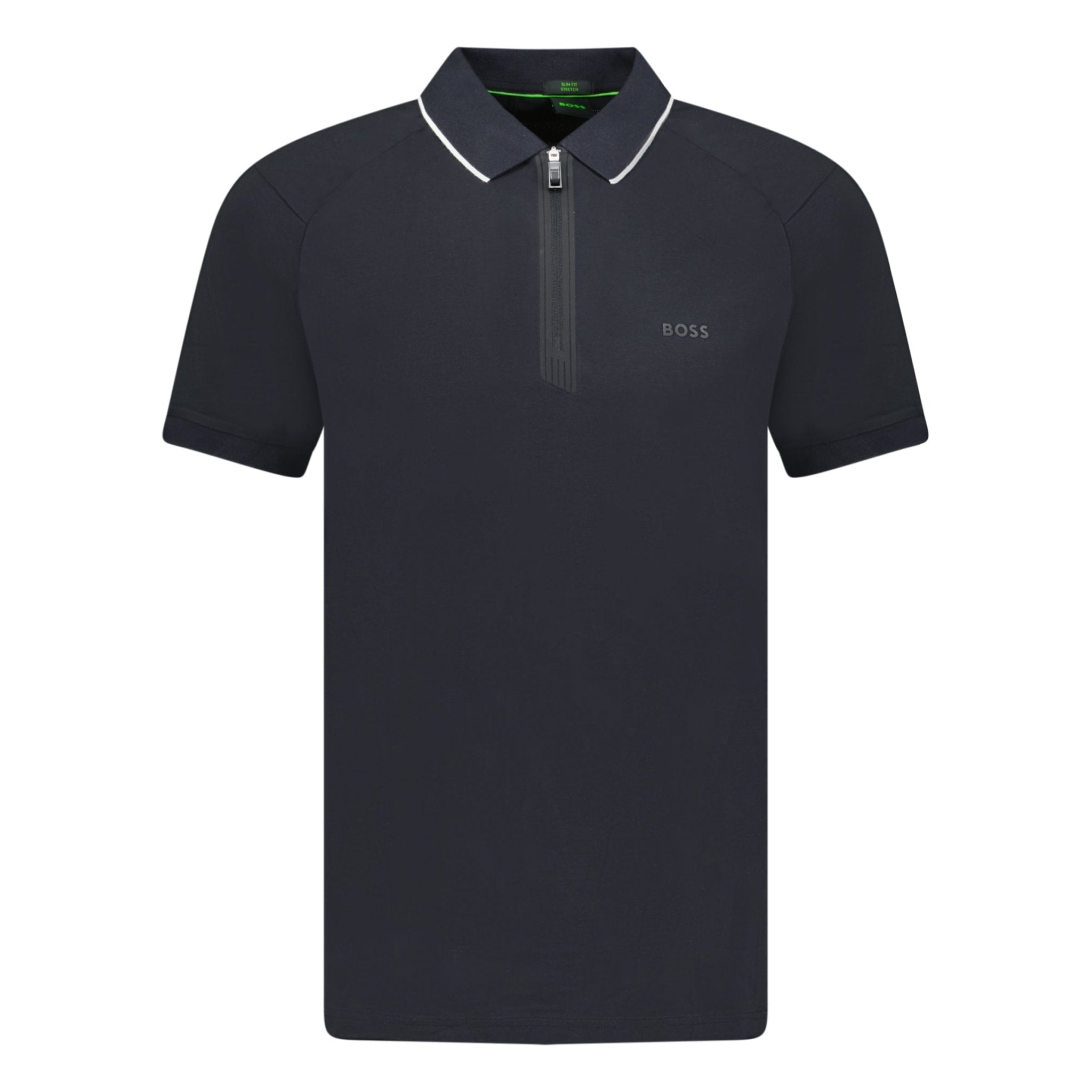 Hugo Boss Stretch Slim-Fit Polo Shirt Zip Placket Black