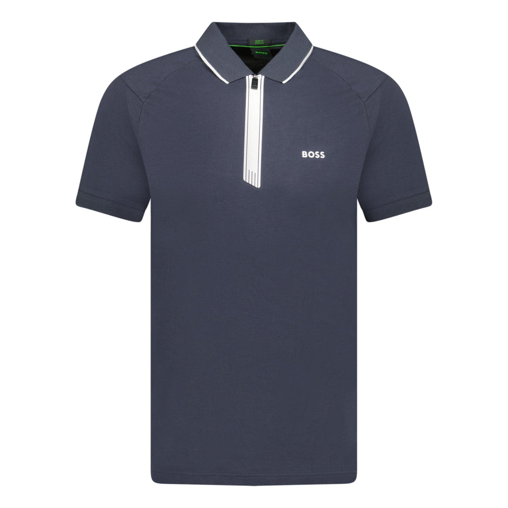 Hugo Boss Stretch Slim-Fit Polo Shirt Zip Placket Navy