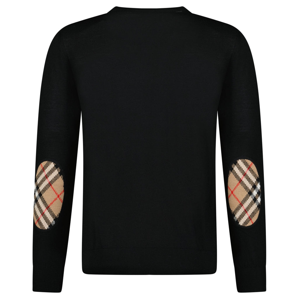 Burberry 'Bempton' Embroidery Check Elbow Wool Jumper Black