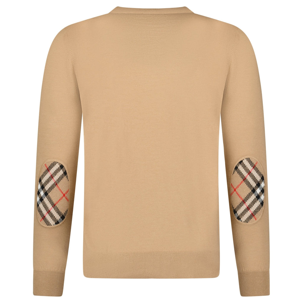 Burberry 'Bempton' Embroidery Check Elbow Wool Jumper Camel