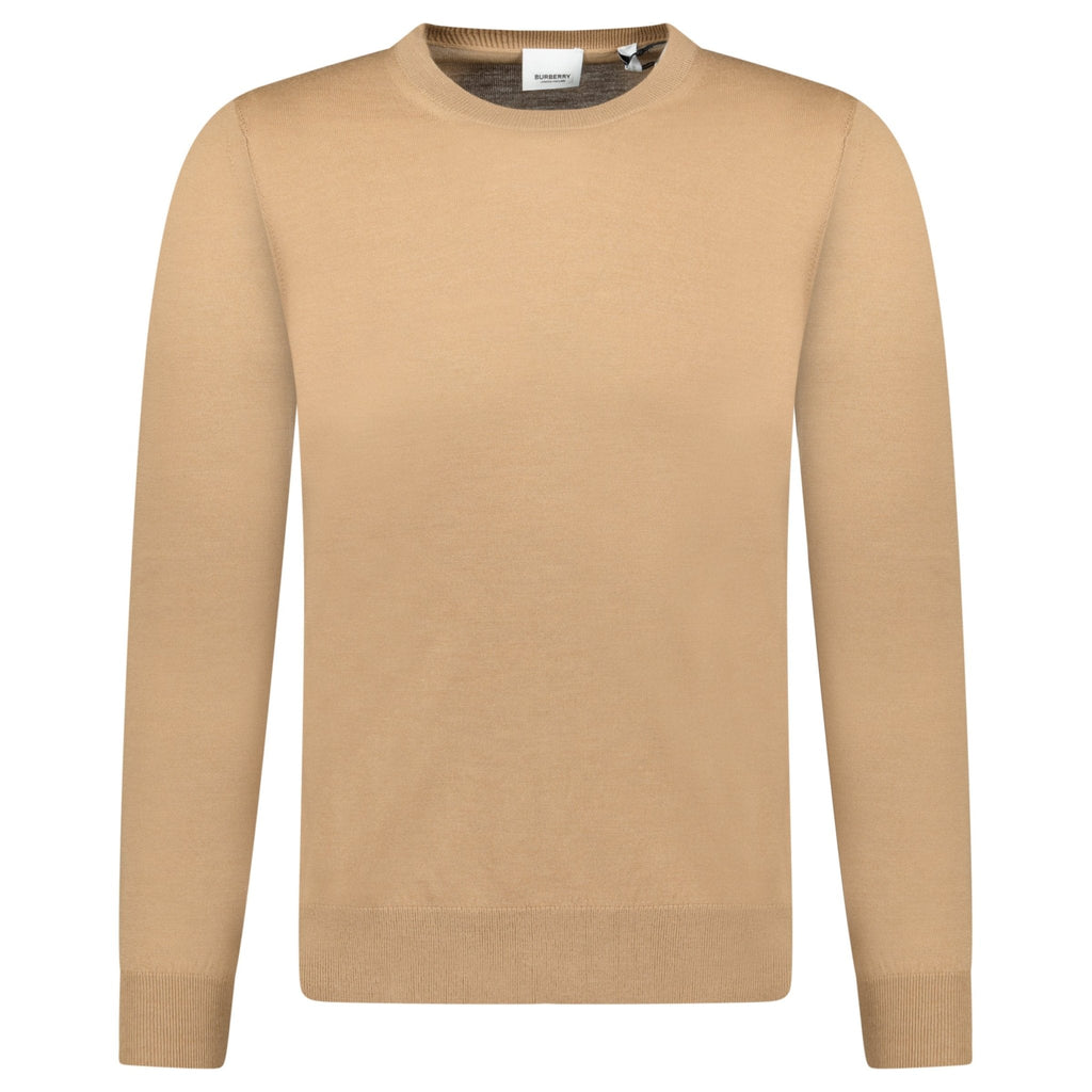 Burberry 'Bempton' Embroidery Check Elbow Wool Jumper Camel