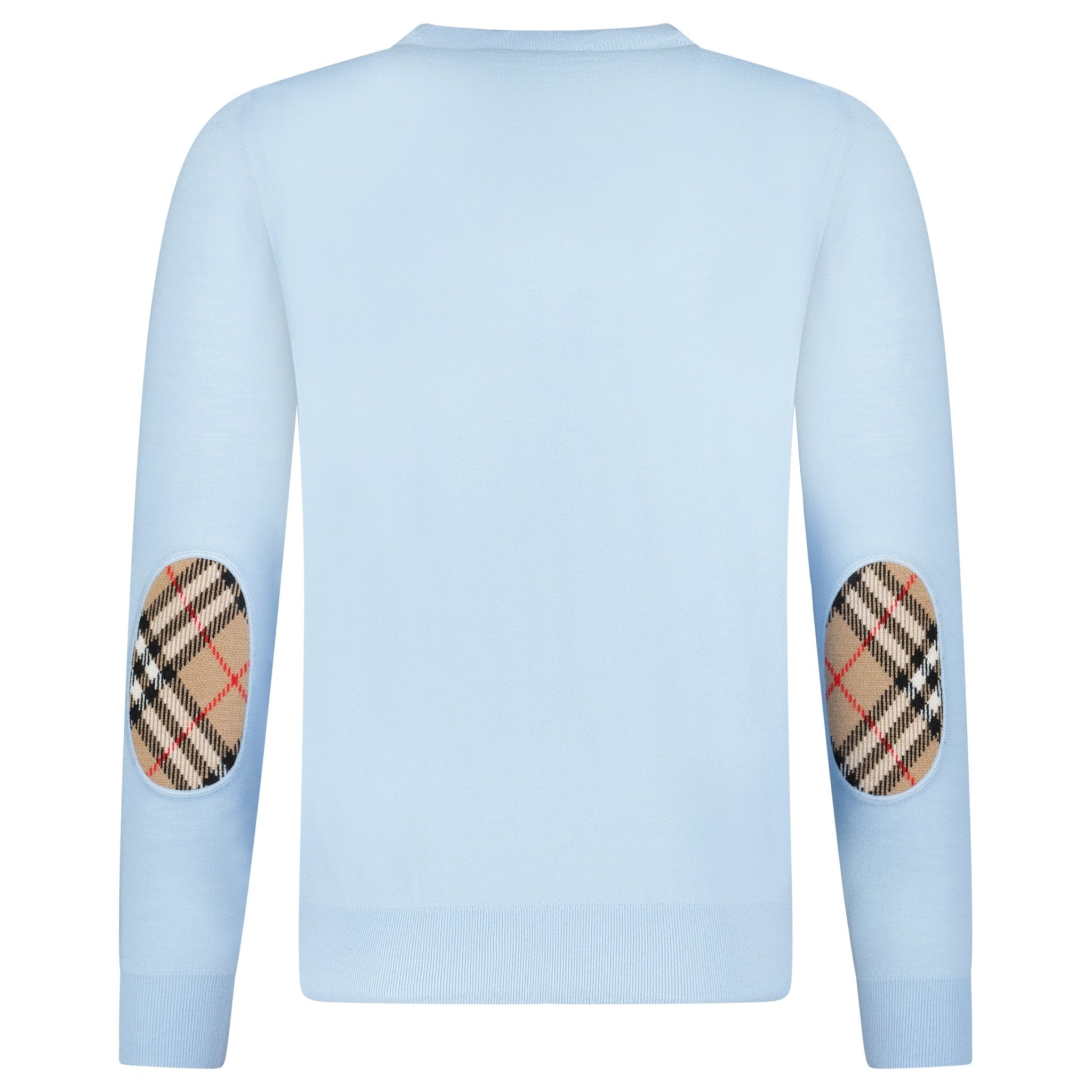 Burberry 'Bempton' Embroidery Check Elbow Wool Jumper Pale Blue