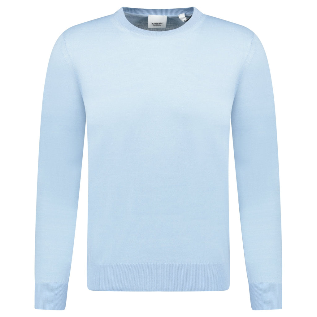 Burberry 'Bempton' Embroidery Check Elbow Wool Jumper Pale Blue