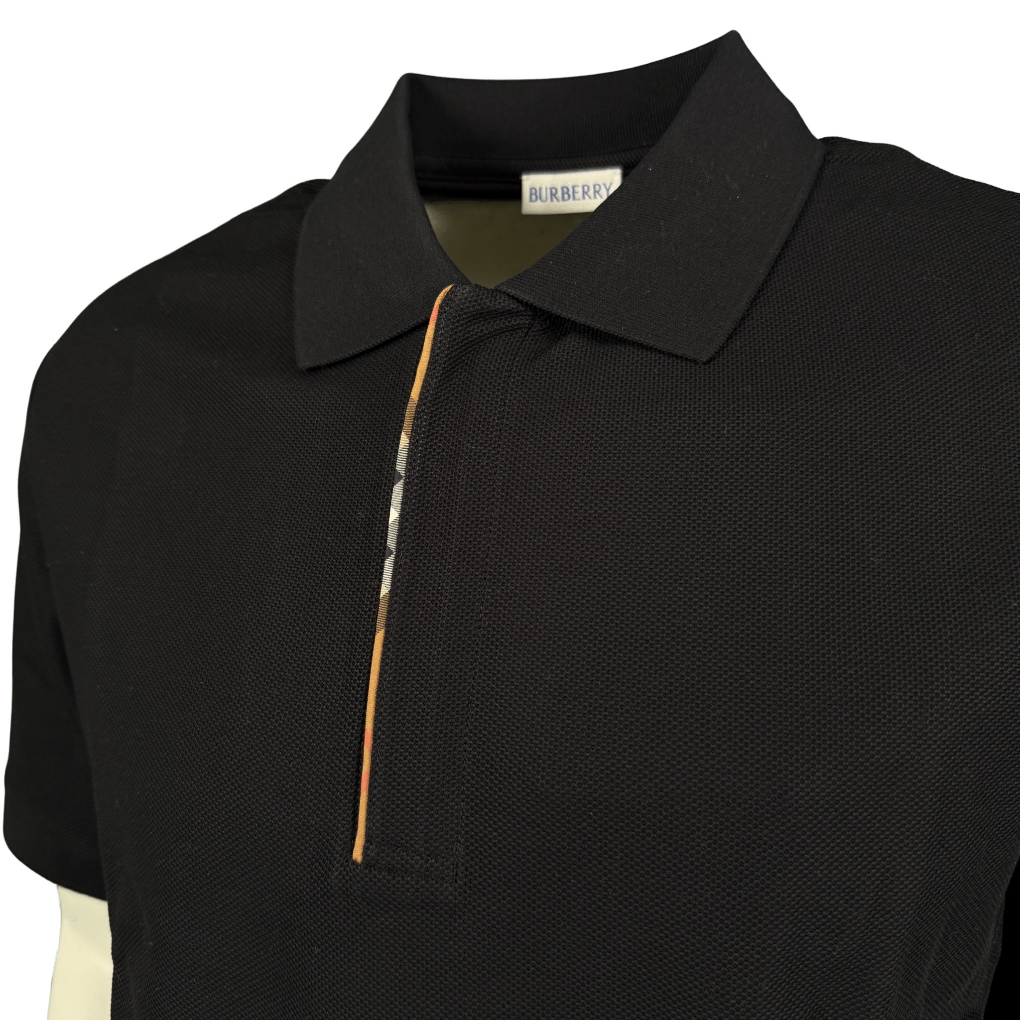 Burberry 'Hartford' Check Placket Zip Polo Black