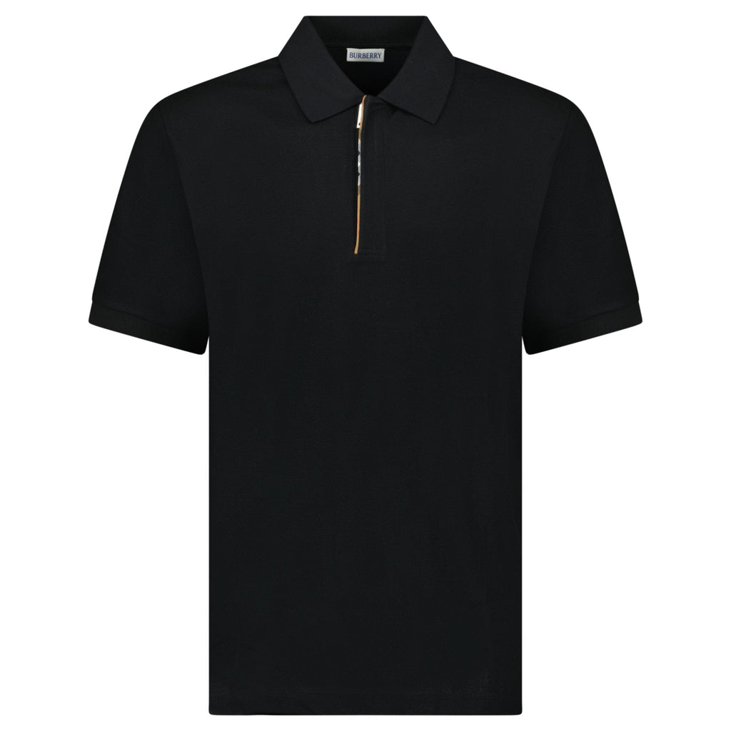 Burberry 'Hartford' Check Placket Zip Polo Black