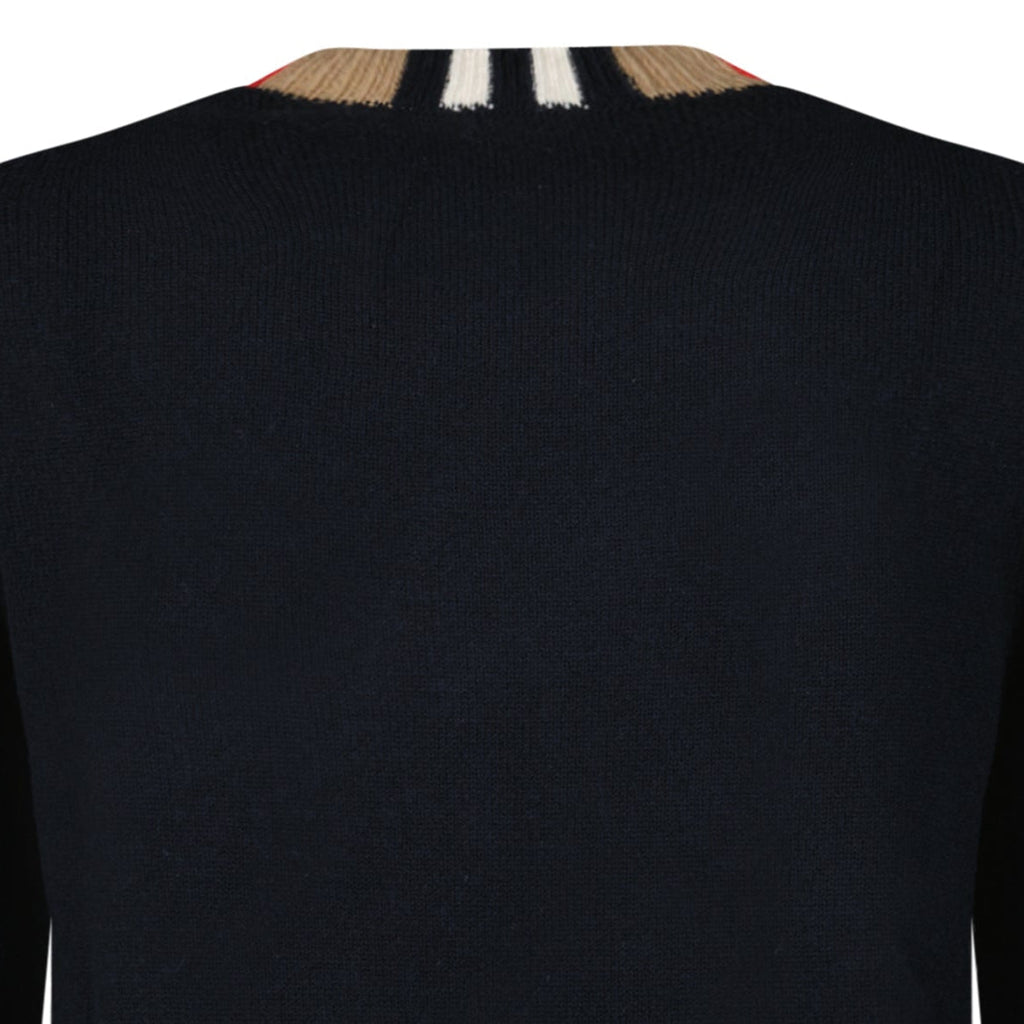 Burberry 'Noland' Knitted Wool/ Cashmere Jumper Check Neck Black