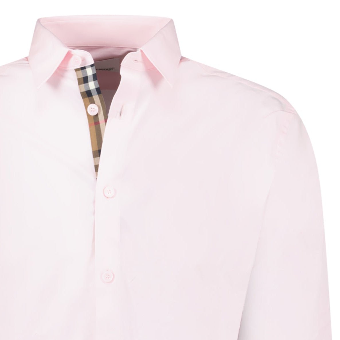 Burberry 'Shefford' Check Placket Long Sleeve Shirt in Pale Pink