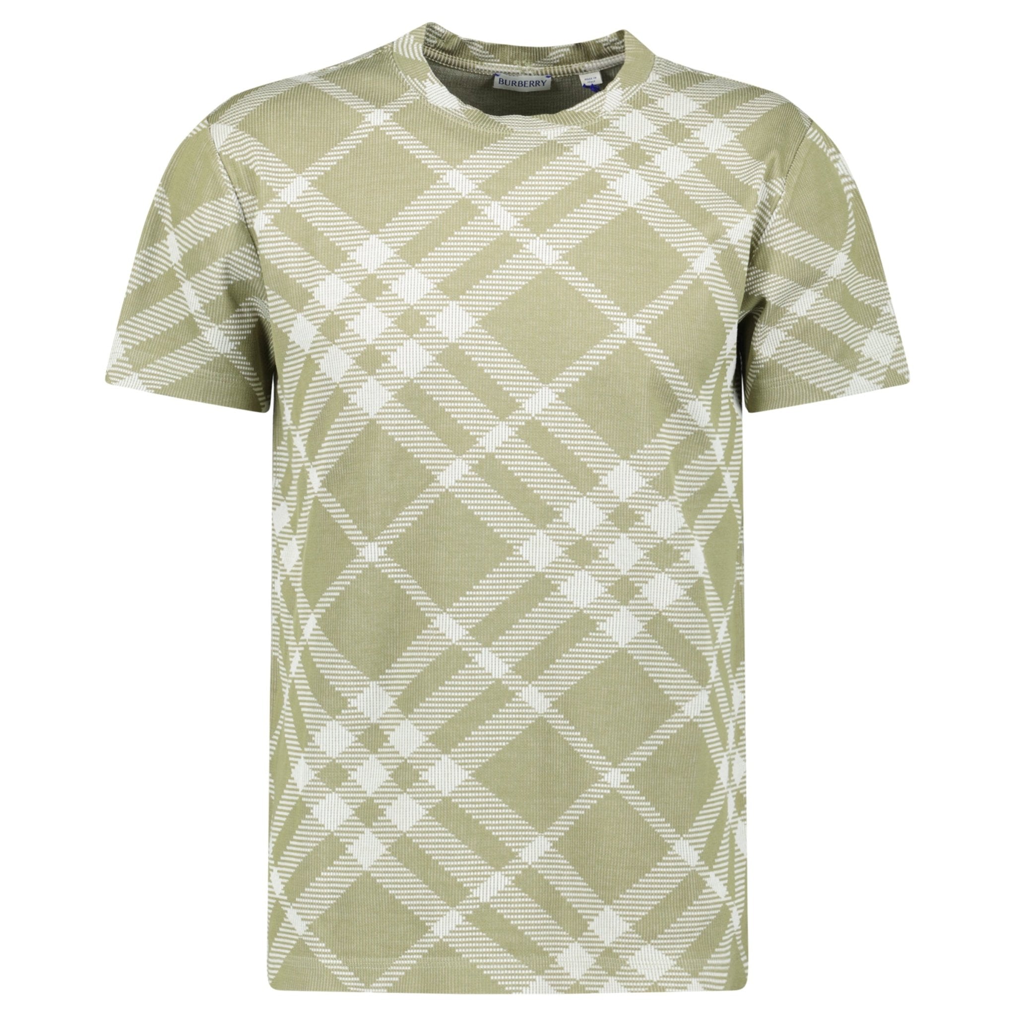 Burberry Check Stretch Cotton Blend T-Shirt in Dark Hunter/White