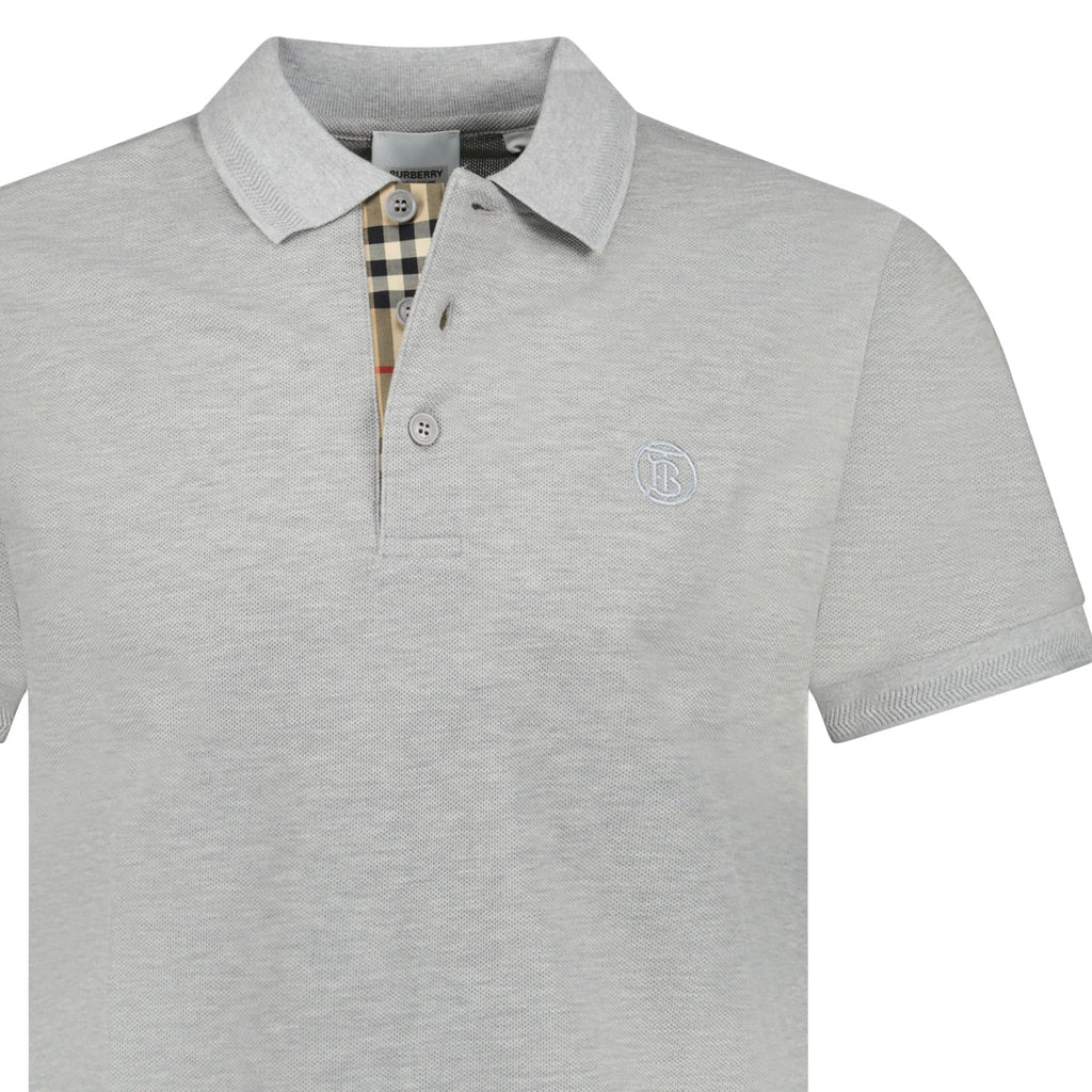 Burberry 'Eddie' TB Check Placket Polo-Shirt Grey