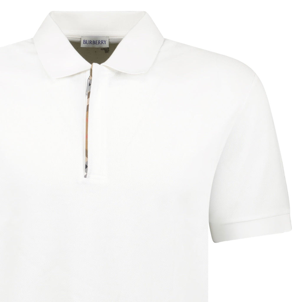 Burberry 'Hartford' Check Placket Zip Polo White
