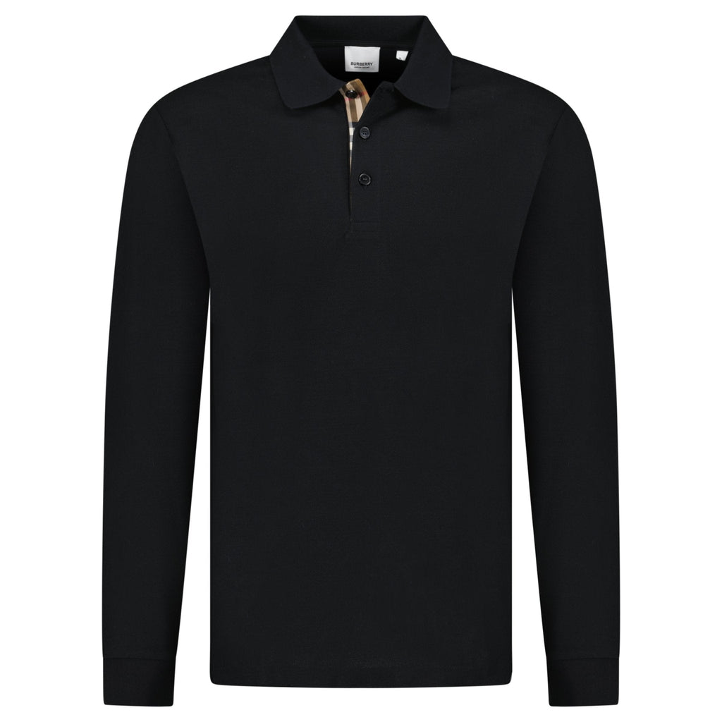 Burberry 'Hartford' Long Sleeved Check Placket Polo-Shirt Black