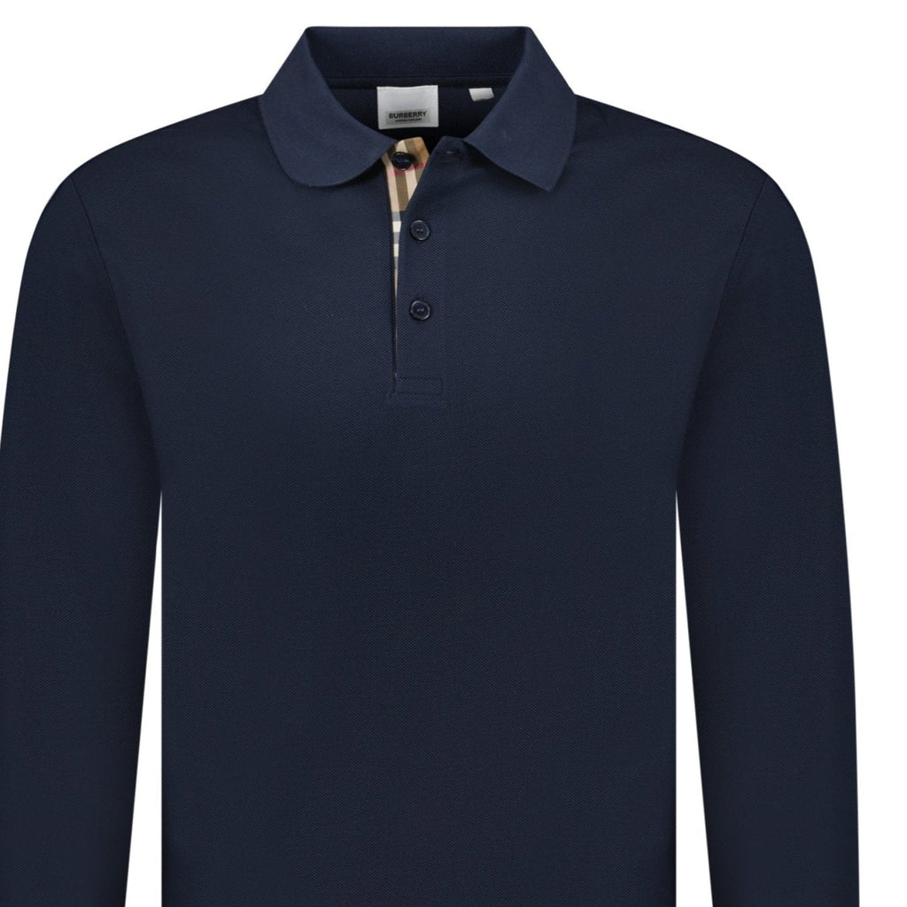 Burberry 'Hartford' Long Sleeved Check Placket Polo-Shirt Navy