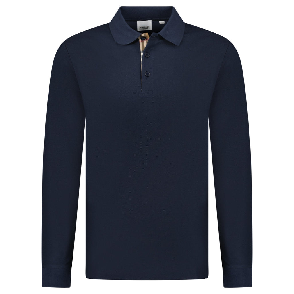 Burberry 'Hartford' Long Sleeved Check Placket Polo-Shirt Navy
