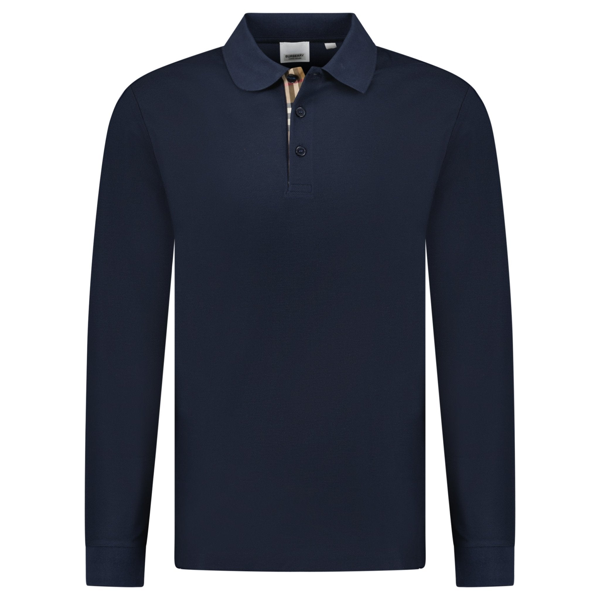 Burberry 'Hartford' Long Sleeved Check Placket Polo-Shirt Navy