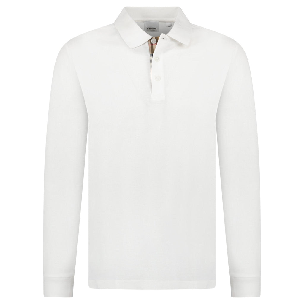 Burberry 'Hartford' Long Sleeved Check Placket Polo-Shirt White