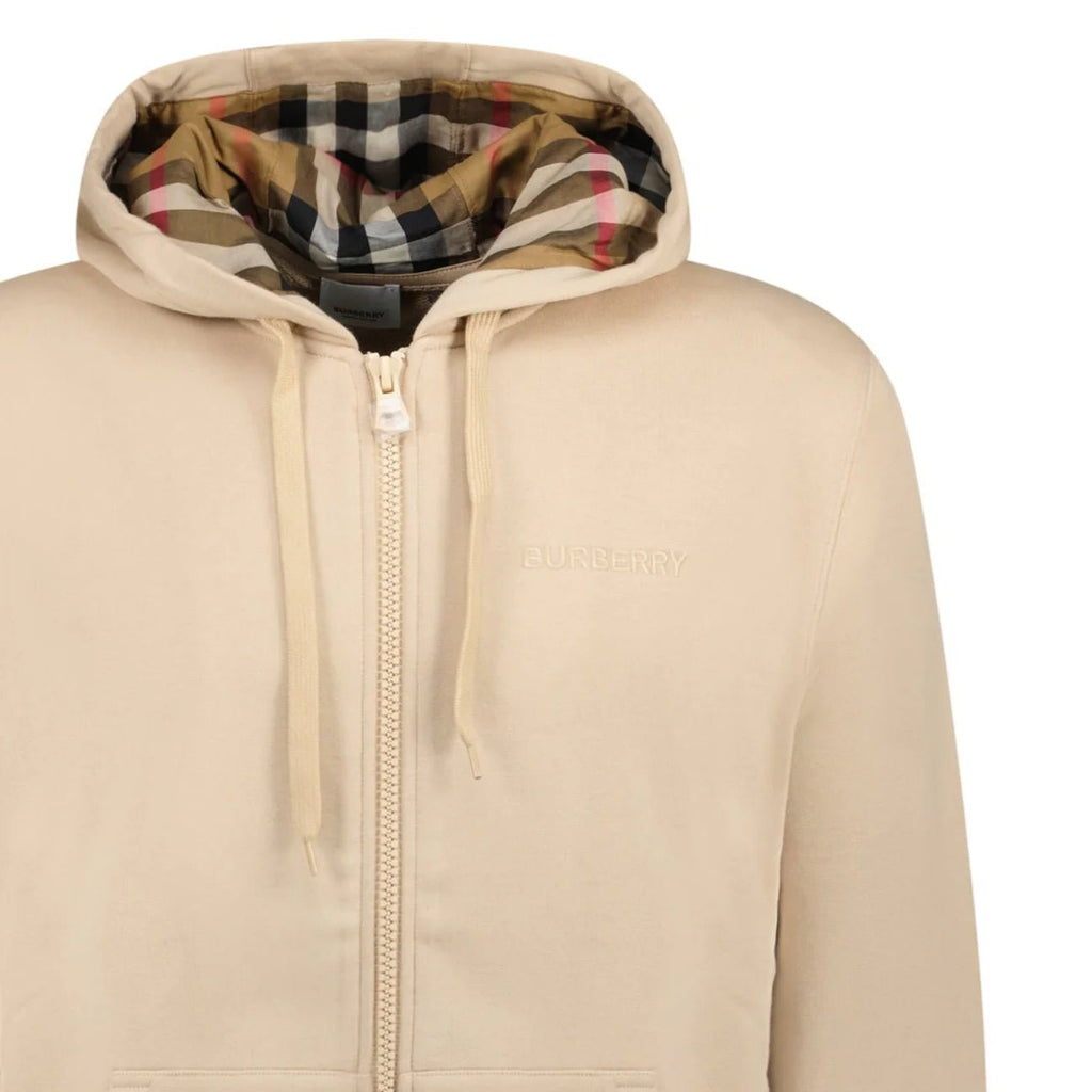Burberry 'Hove' check Hood Embroidery Logo Hoodie Zip Sweatshirt Beige