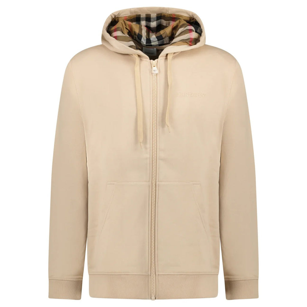 Burberry 'Hove' check Hood Embroidery Logo Hoodie Zip Sweatshirt Beige