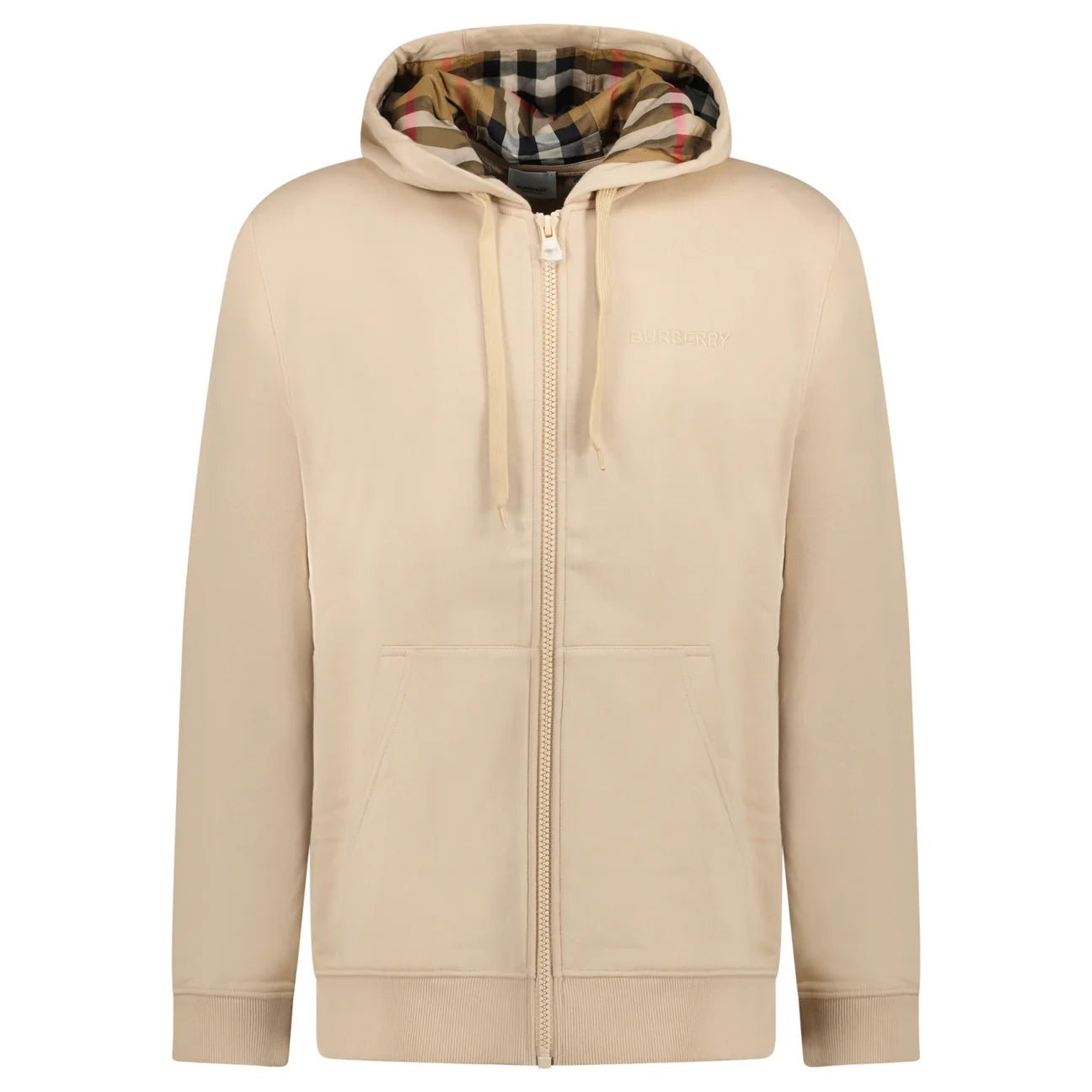 Burberry 'Hove' check Hood Embroidery Logo Hoodie Zip Sweatshirt Beige