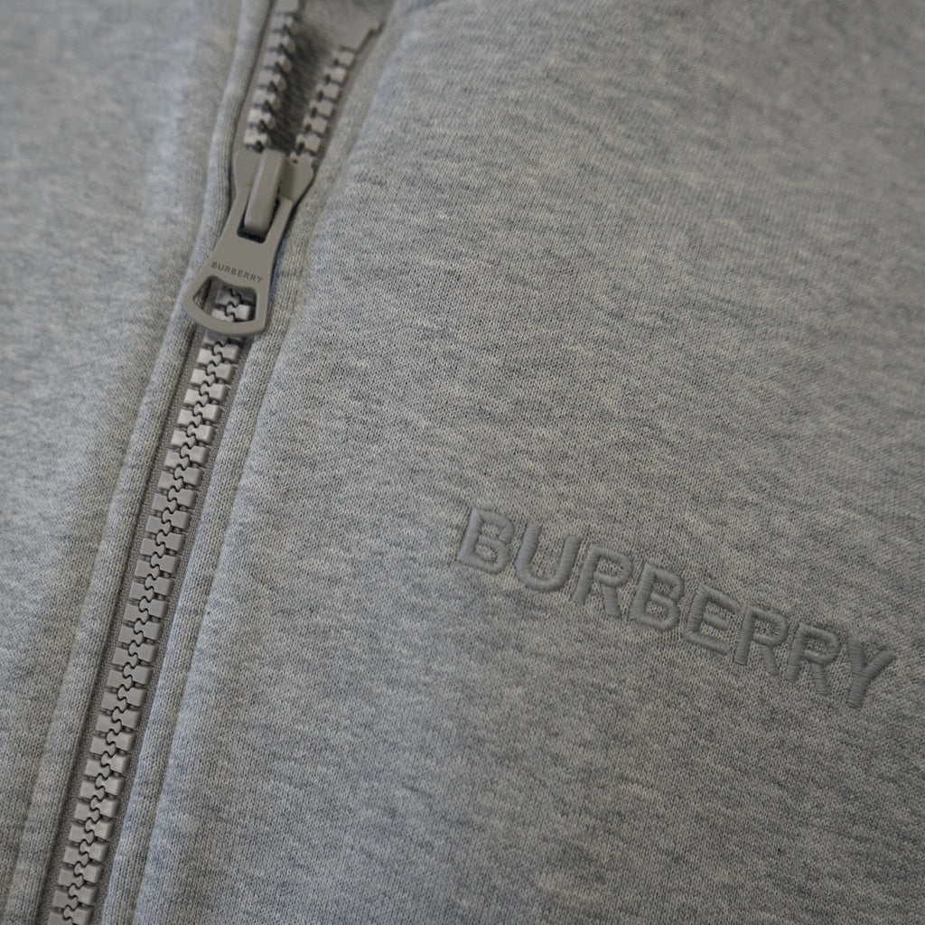 Burberry 'Hove' check Hood Embroidery Logo Hoodie Zip Sweatshirt Grey