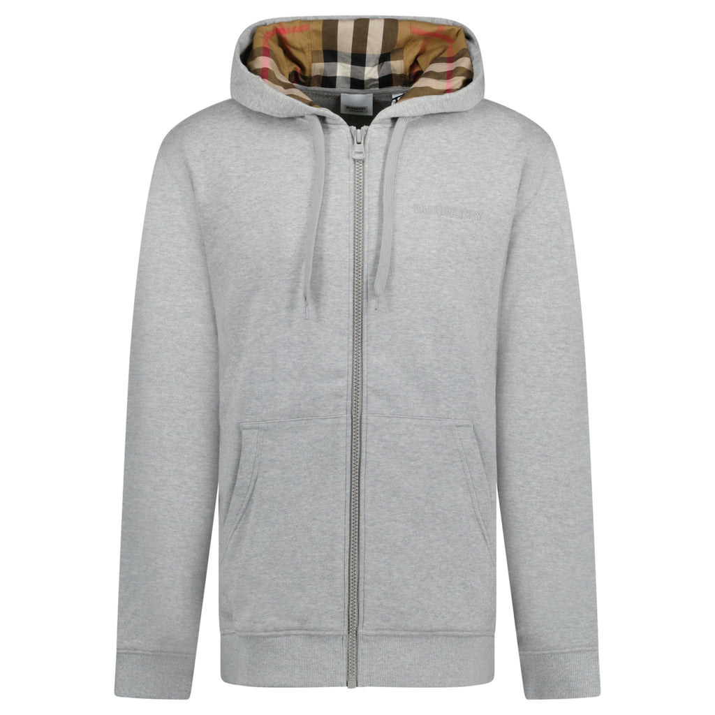 Burberry 'Hove' check Hood Embroidery Logo Hoodie Zip Sweatshirt Grey