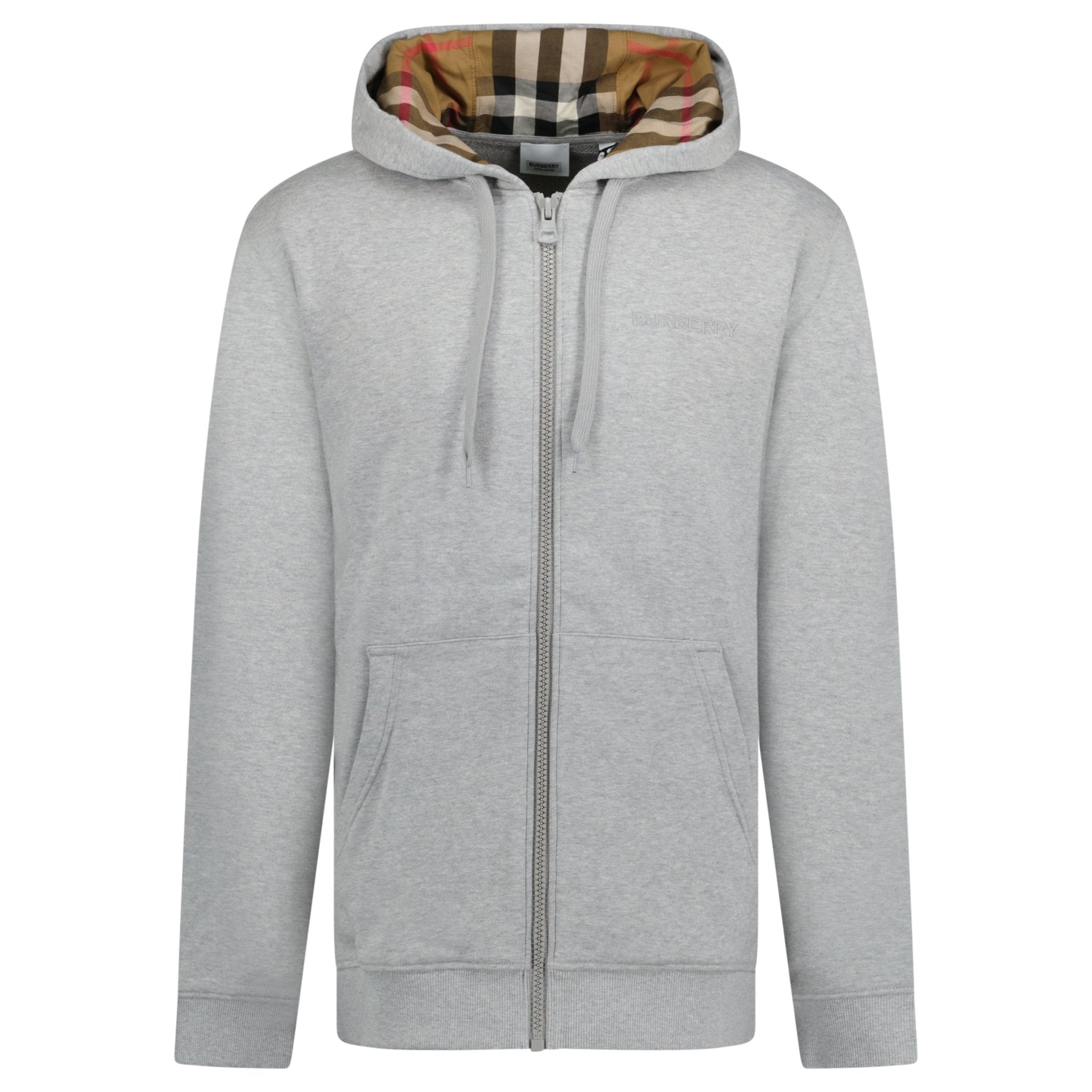 Burberry 'Hove' check Hood Embroidery Logo Hoodie Zip Sweatshirt Grey