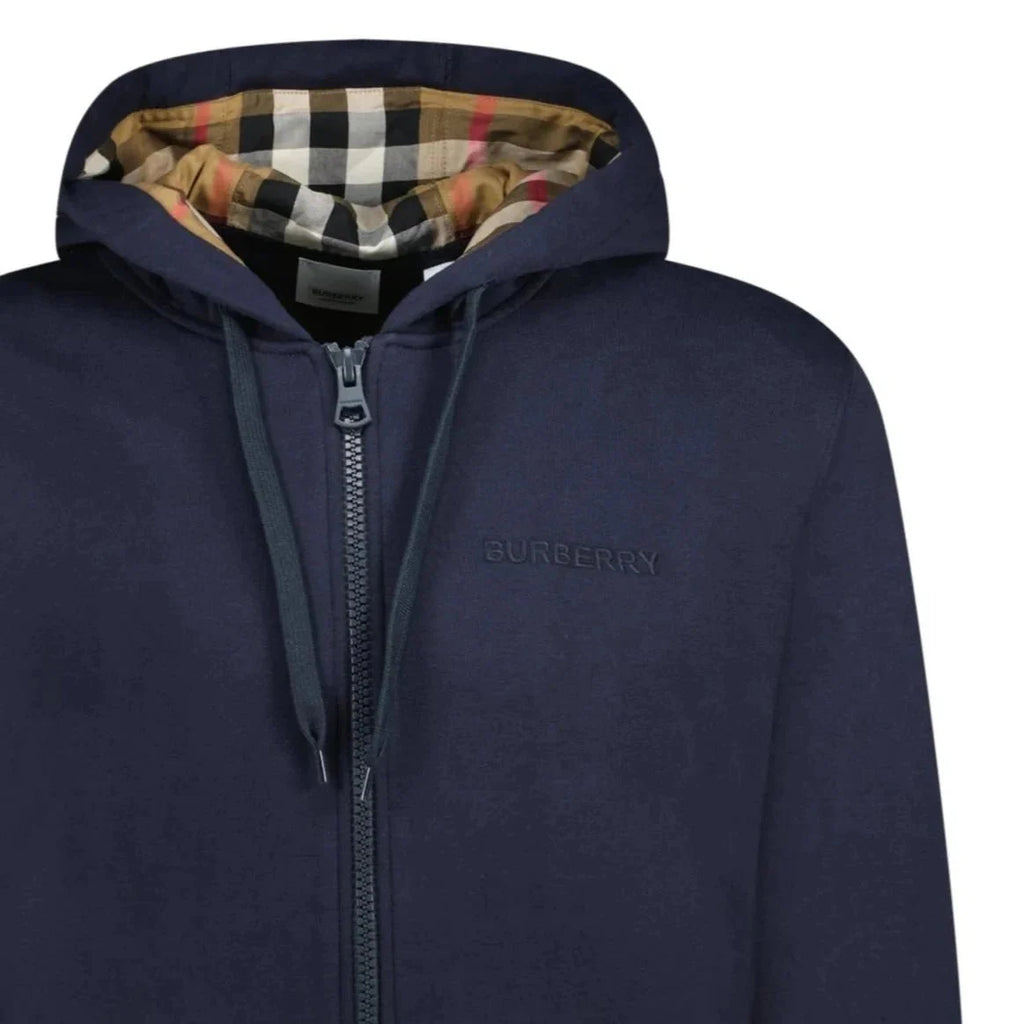 Burberry 'Hove' check Hood Embroidery Logo Hoodie Zip Sweatshirt Navy