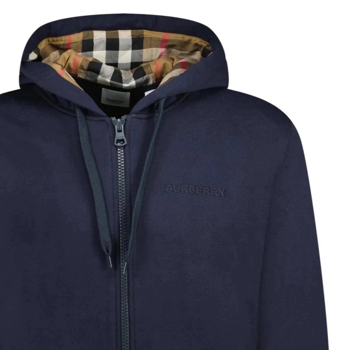 Burberry 'Hove' check Hood Embroidery Logo Hoodie Zip Sweatshirt Navy