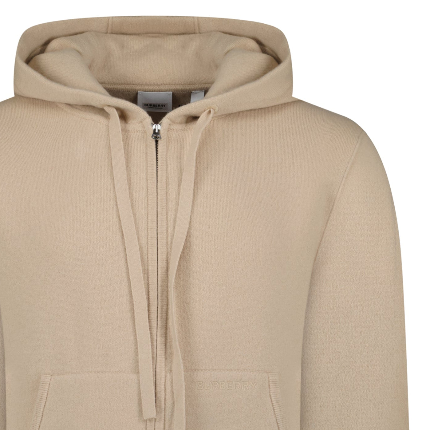 Burberry 'Lindley' Knitted Cashmere Hoodie Soft Fawn Beige