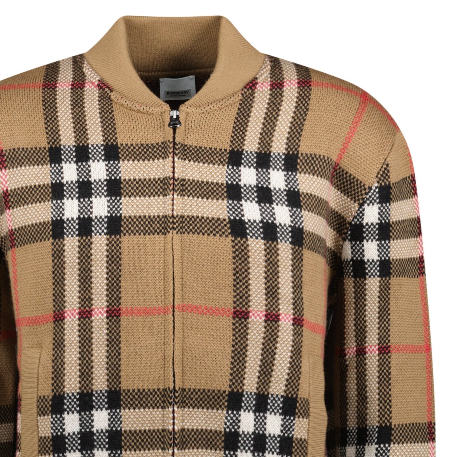 Burberry 'Morland' Knitted Wool Bomber Jacket Taupe Brown