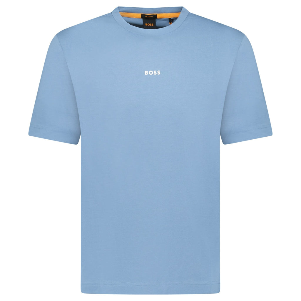 Hugo Boss Relaxed-Fit T-Shirt in Stretch Cotton with Logo Print Blue