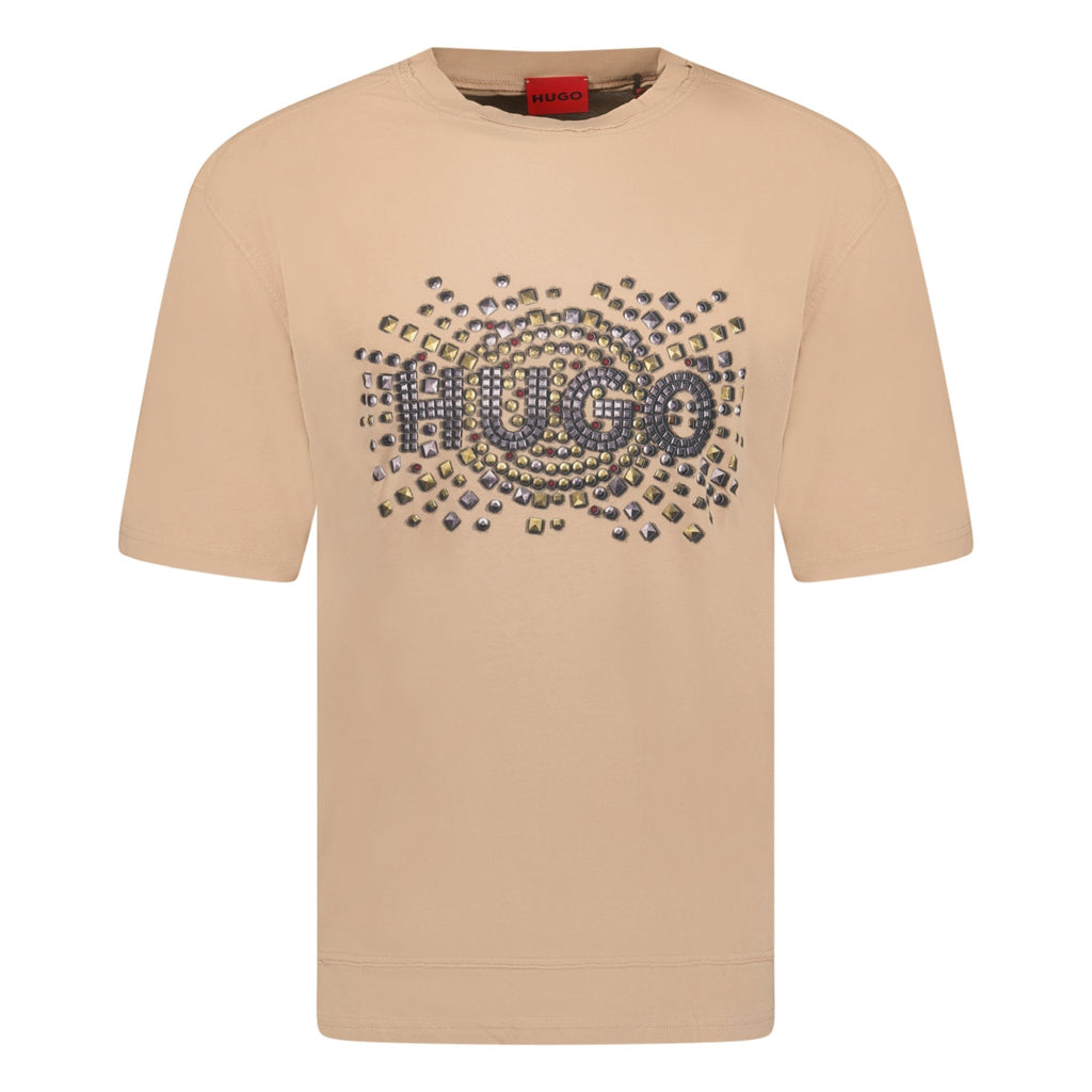 Hugo Boss Studded Logo Cotton-Jersey T-Shirt Brown