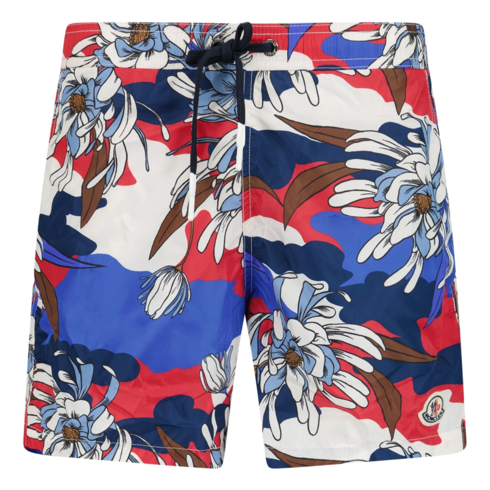 Moncler Flower Print Logo Swim Shorts Red, White & Blue