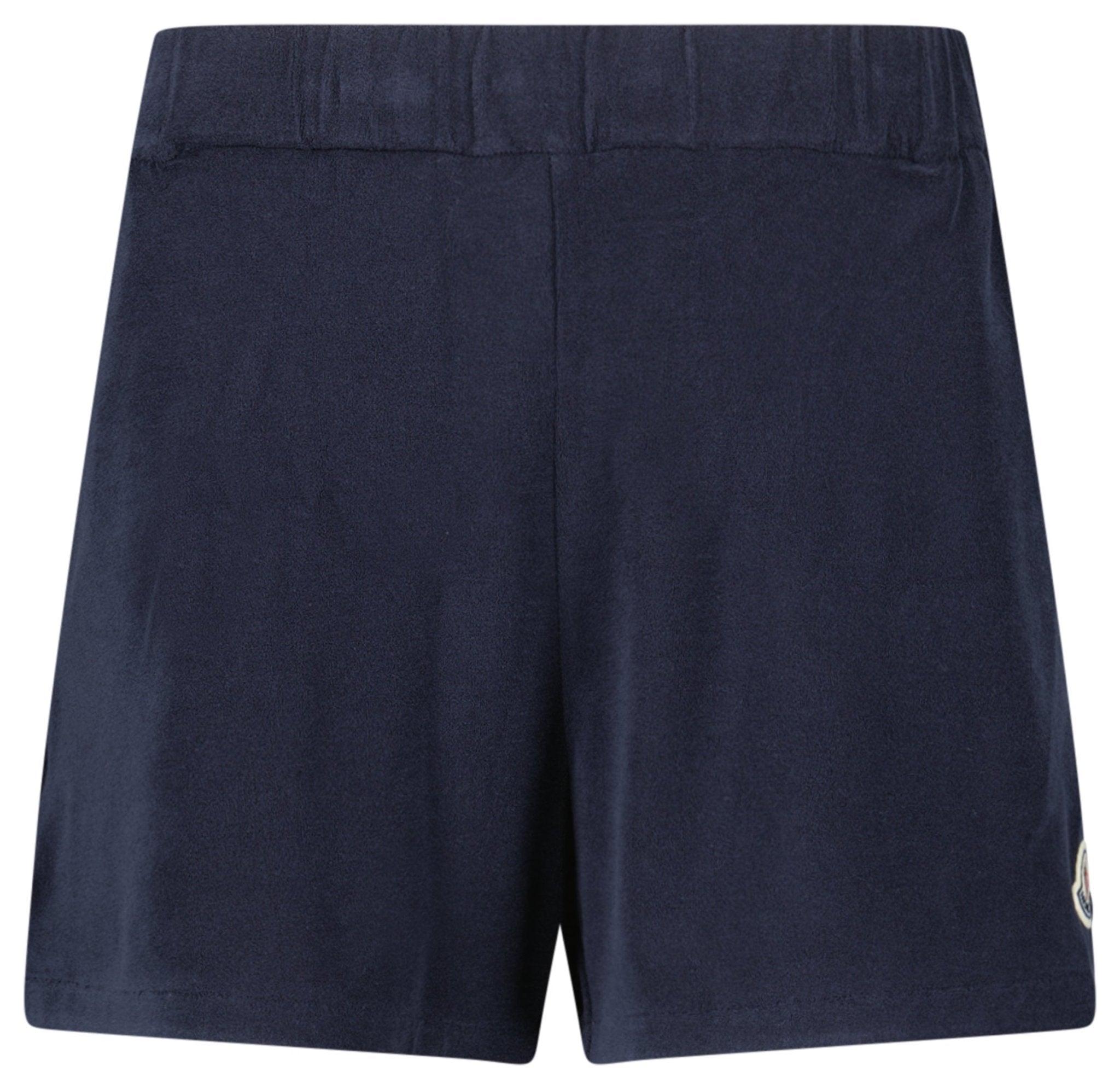 Moncler Logo-Patch Velour Shorts in Navy