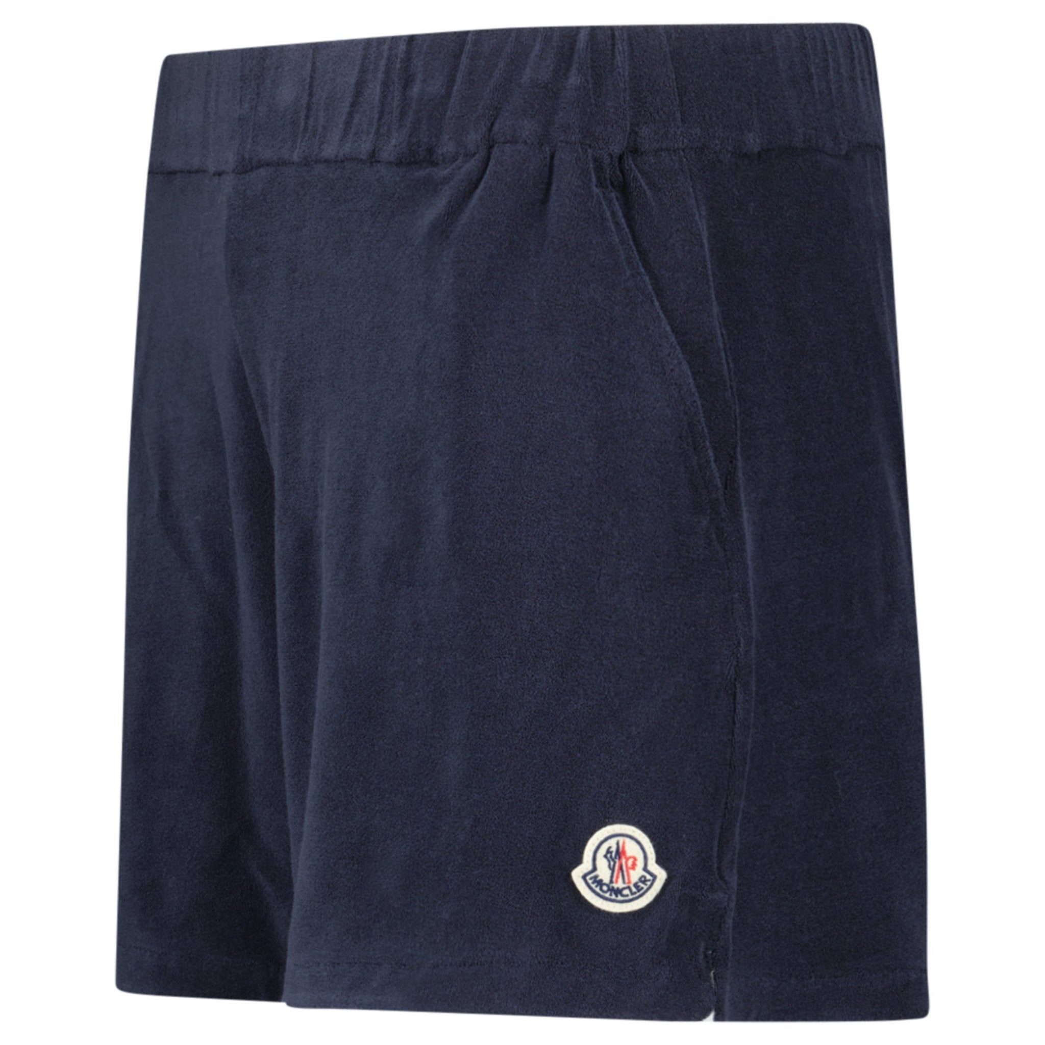 Moncler Logo-Patch Velour Shorts in Navy