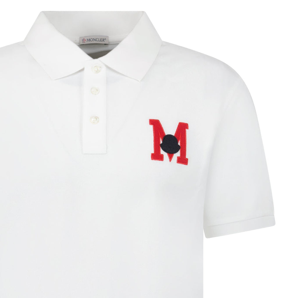 Moncler Embroidered Monogram Polo Shirt in White