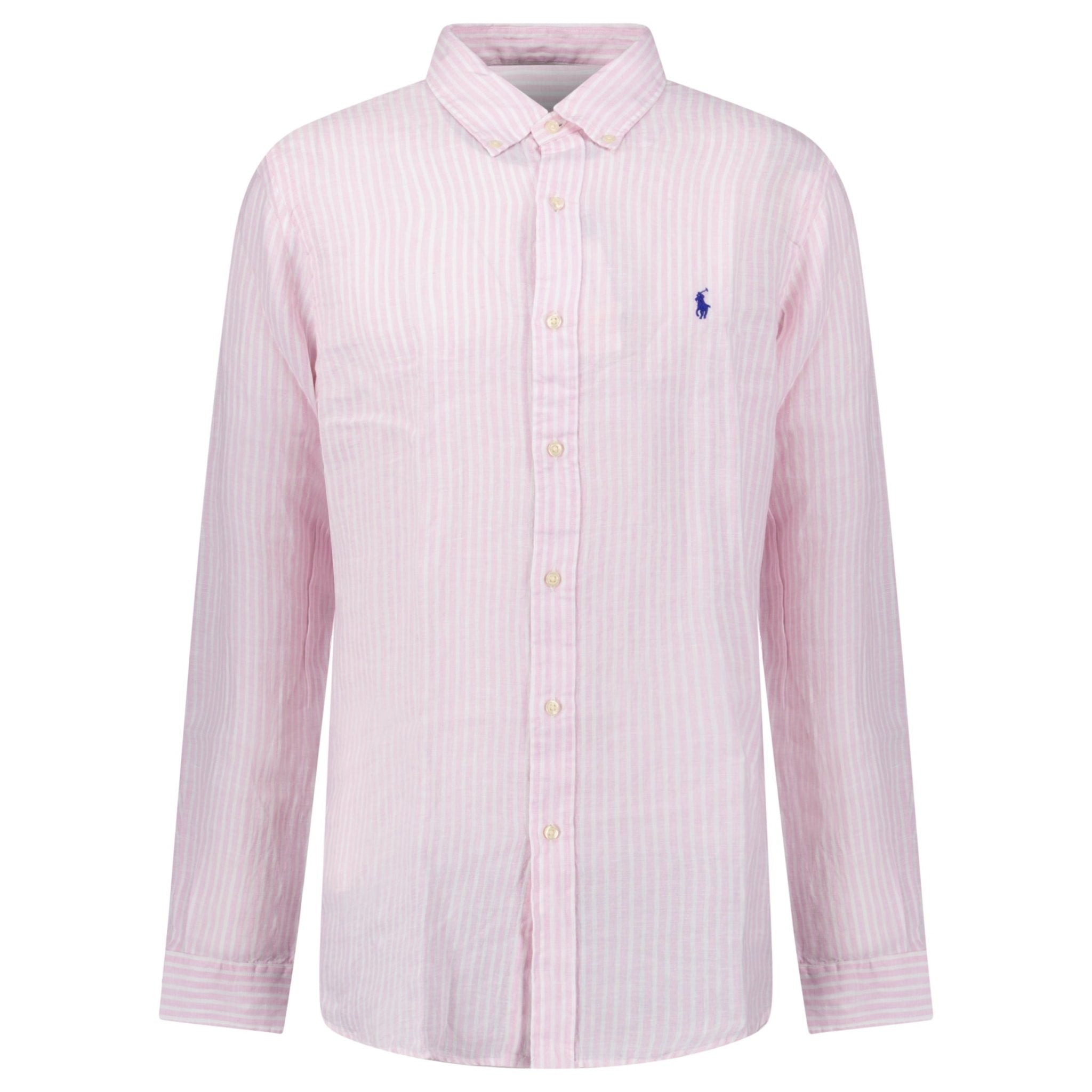 Polo Ralph Lauren Custom Fit Stripe Linen Shirt in Pink/White