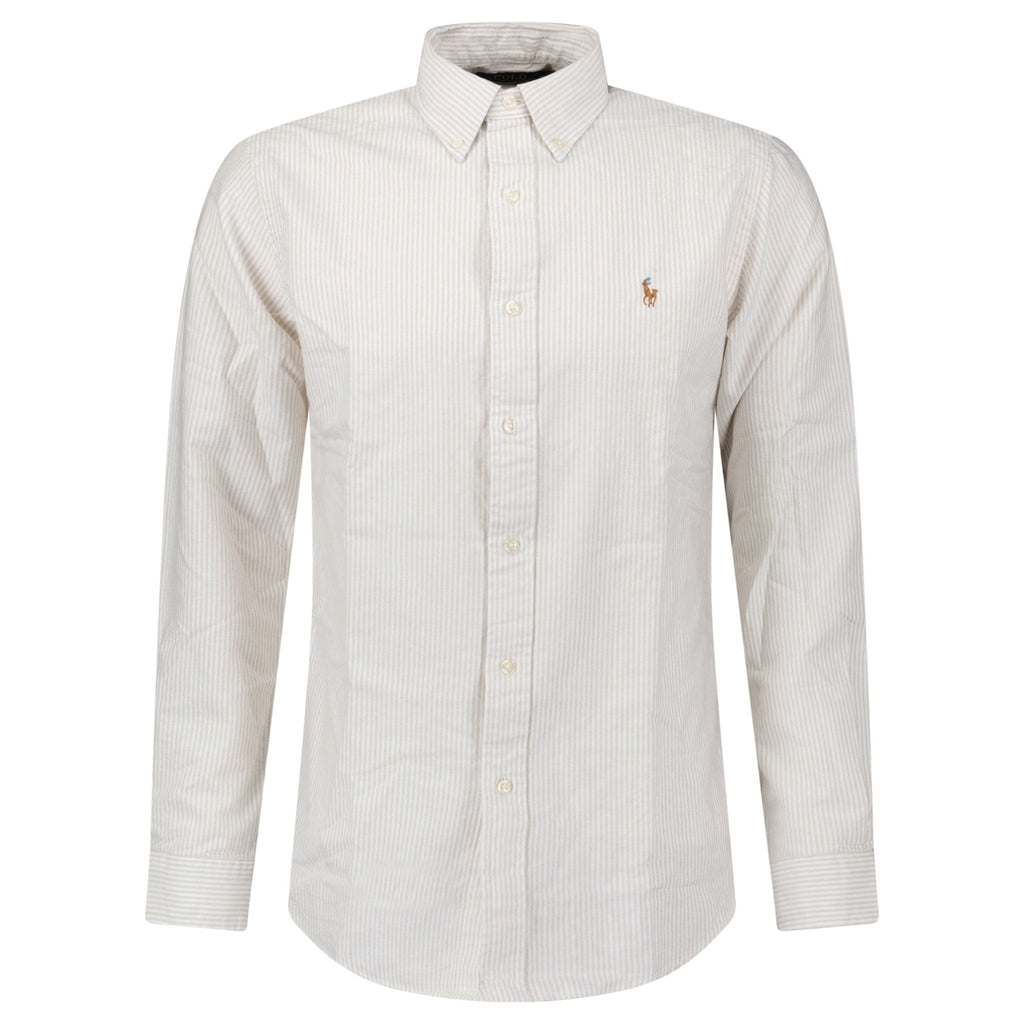 Polo Ralph Lauren Striped Long Sleeve Sport Shirt in White/Beige