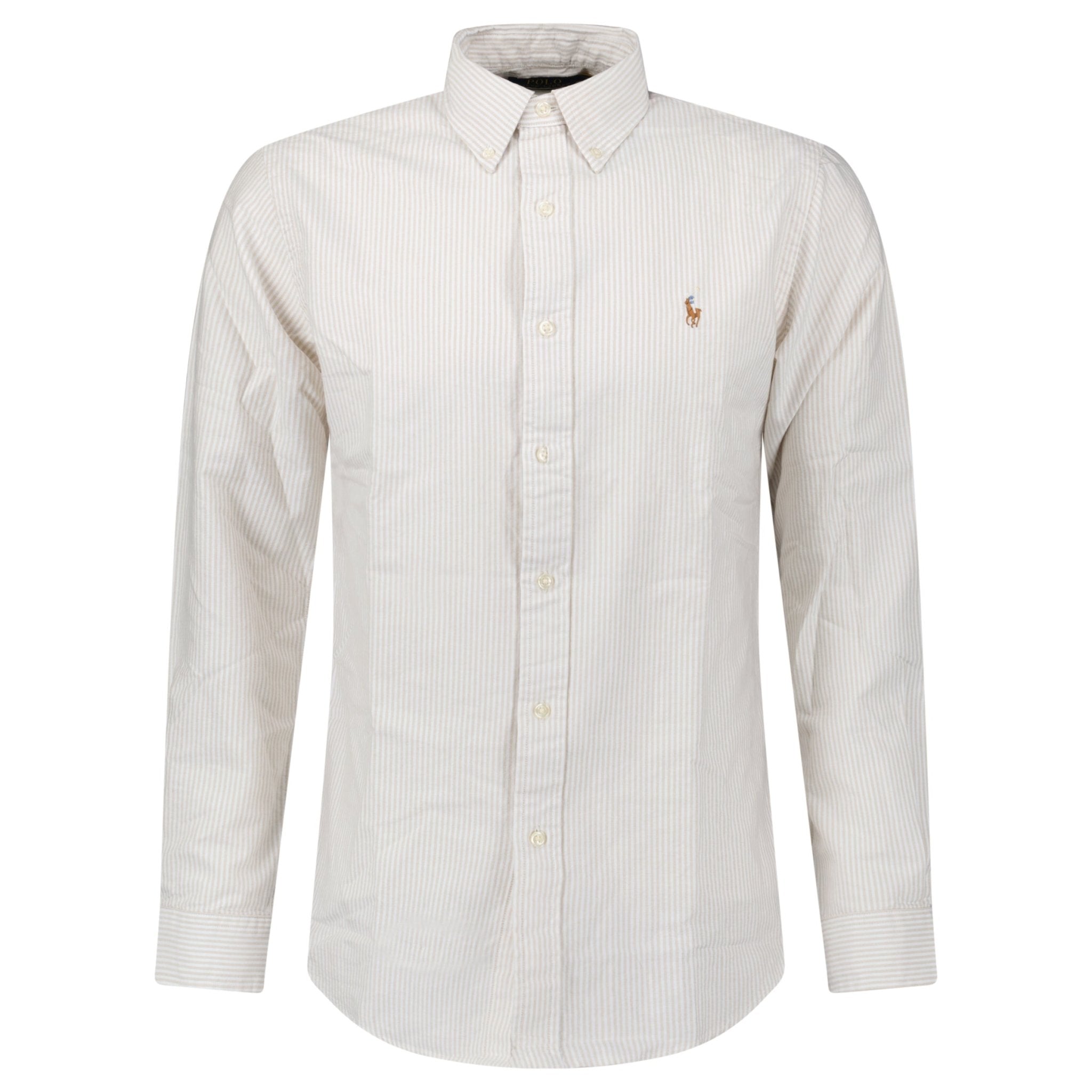 Polo Ralph Lauren Striped Long Sleeve Sport Shirt in White/Beige
