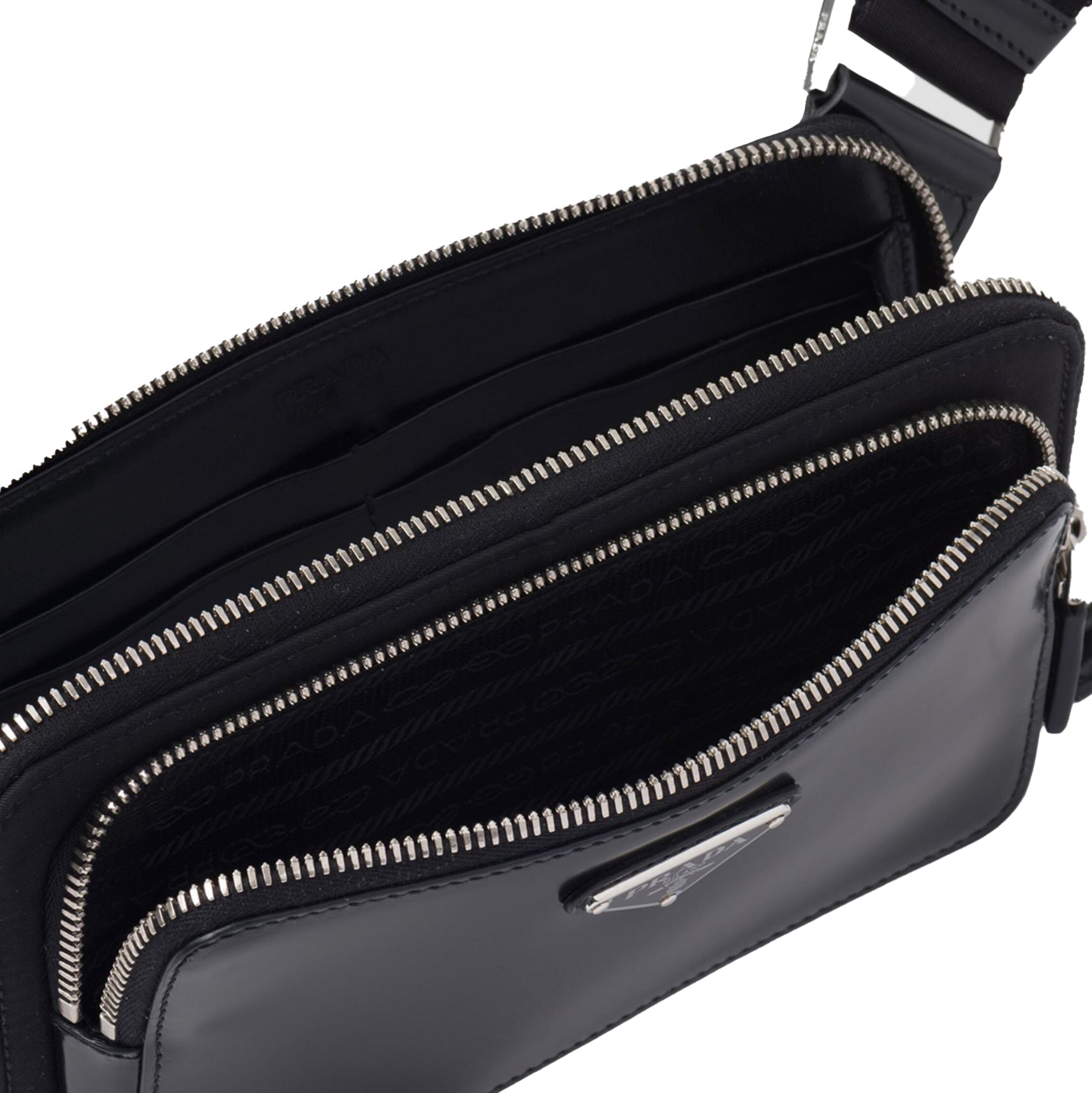 Prada Metal Logo Leather Belt Bag Black