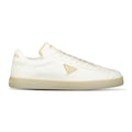 Prada Leather Trainers with Gold Metal Appliqué in Avorio