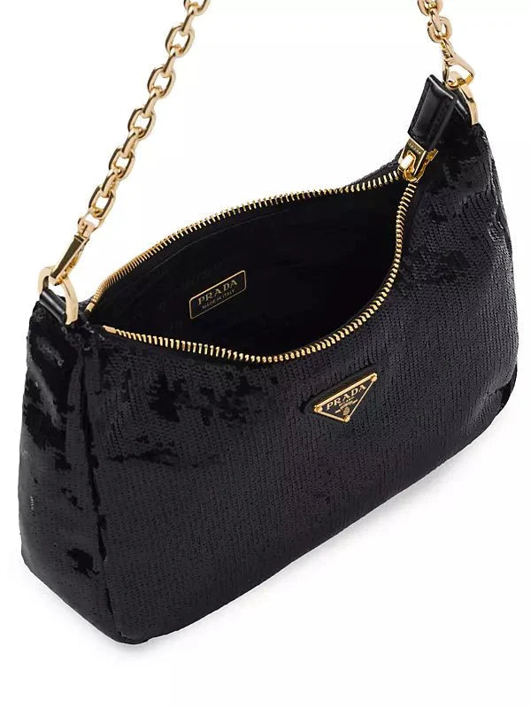 Prada Prada Re-Edition Re-Nylon and Sequin Mini-Bag in Black