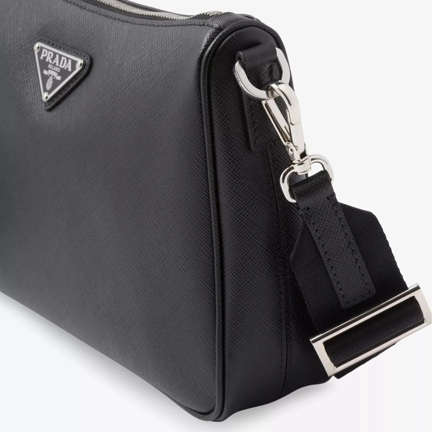 Prada Saffiano-Leather Shoulder Bag in Black