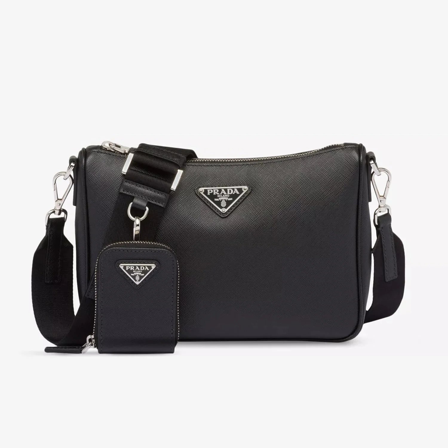 Prada Saffiano-Leather Shoulder Bag in Black
