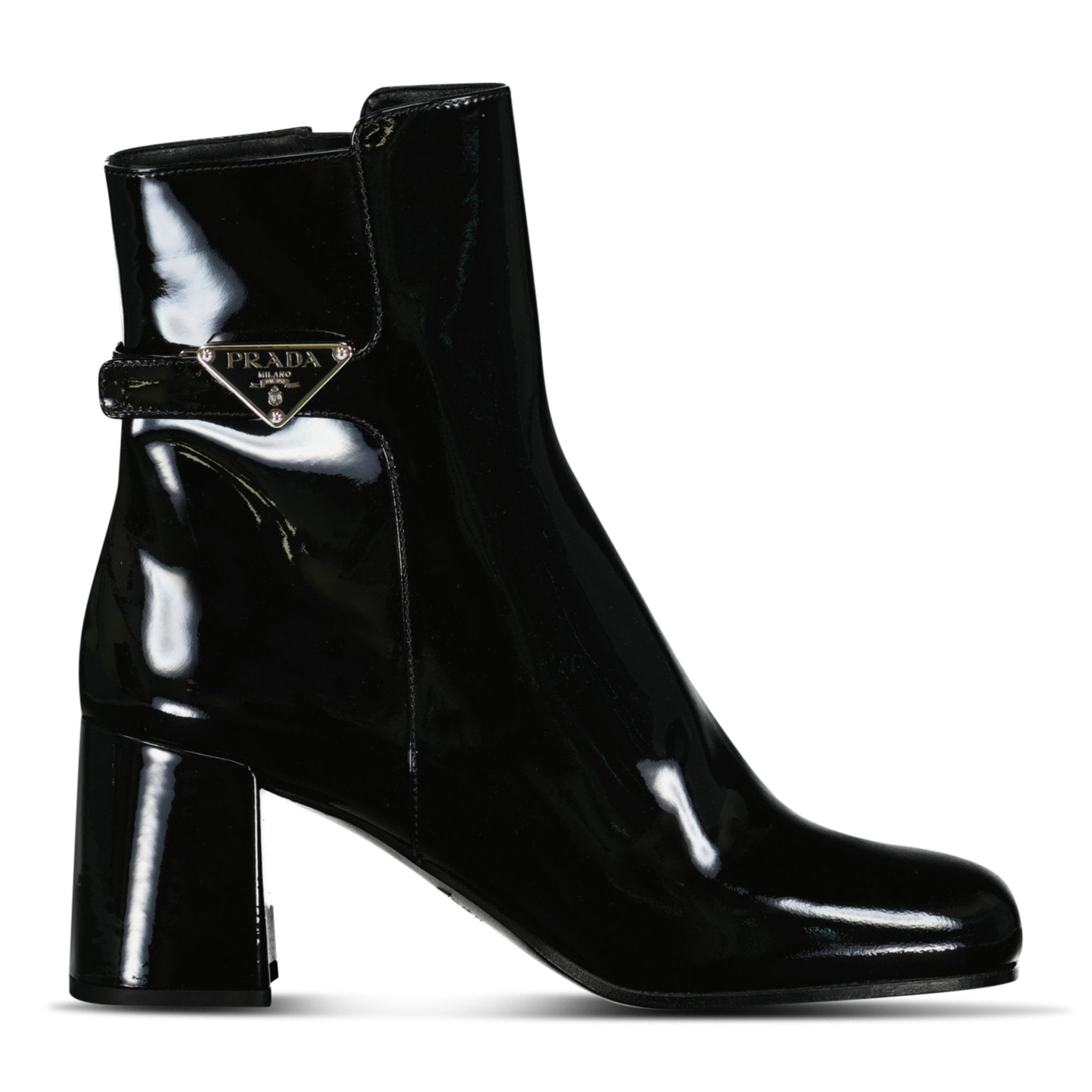 Prada Tronchetti Ank Boots in Black Patent Leather