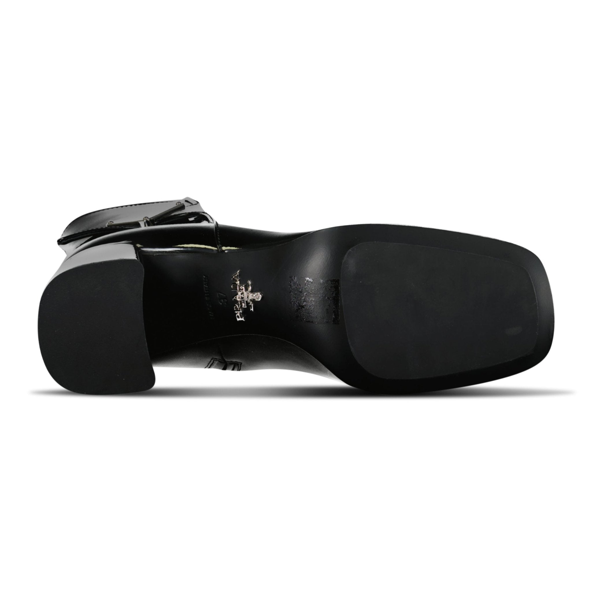 Prada Tronchetti Ank Boots in Black Patent Leather