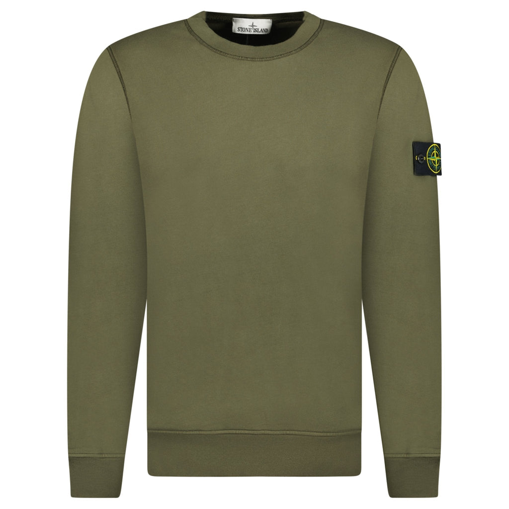 Stone Island Compass Badge Organic Cotton Crewneck Sweatshirt Military Green