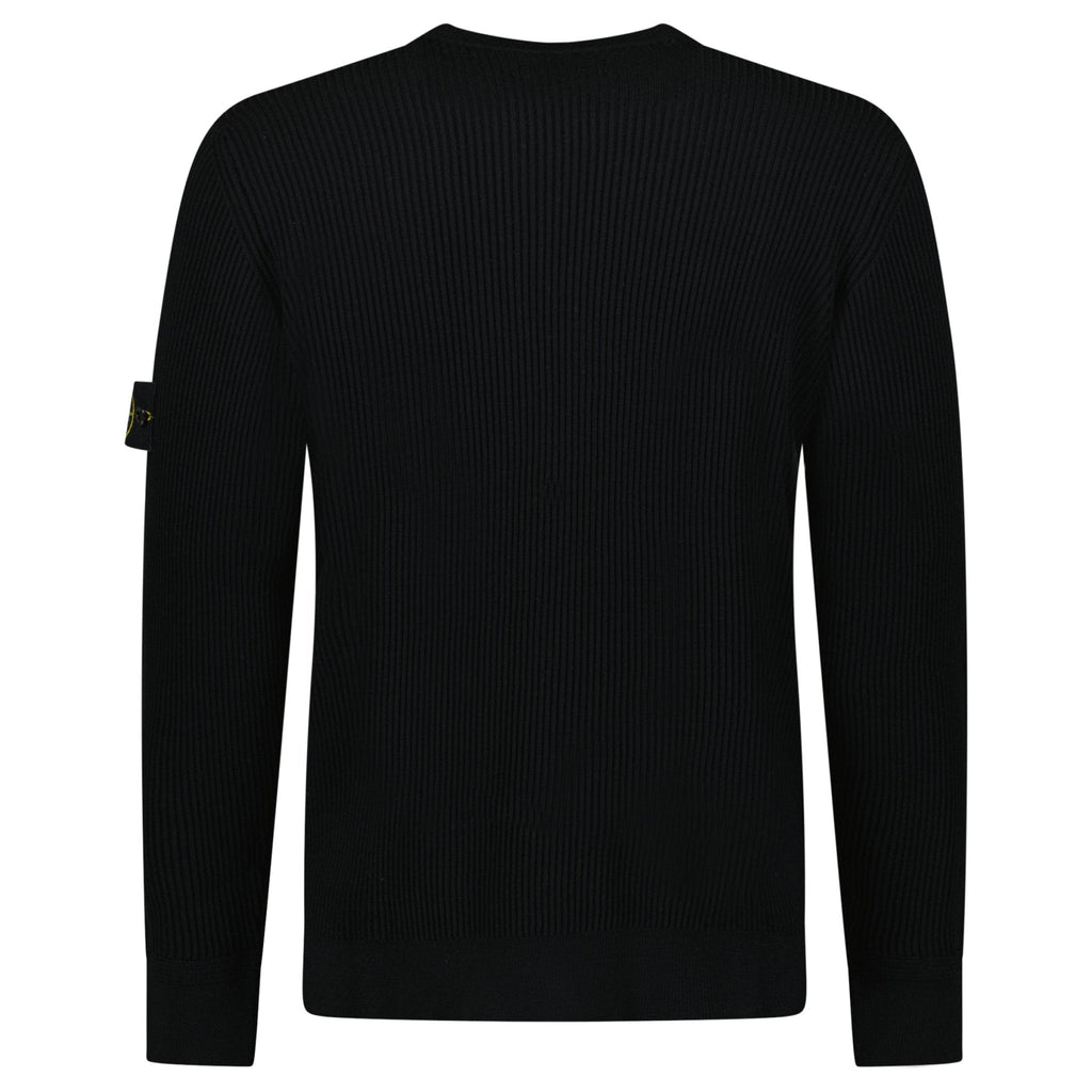 Stone Island Full Rib RWS Wool Crewneck Sweater with Band Motif in Black