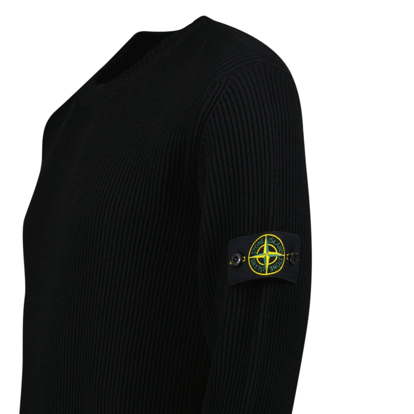 Stone Island Full Rib RWS Wool Crewneck Sweater with Band Motif in Black