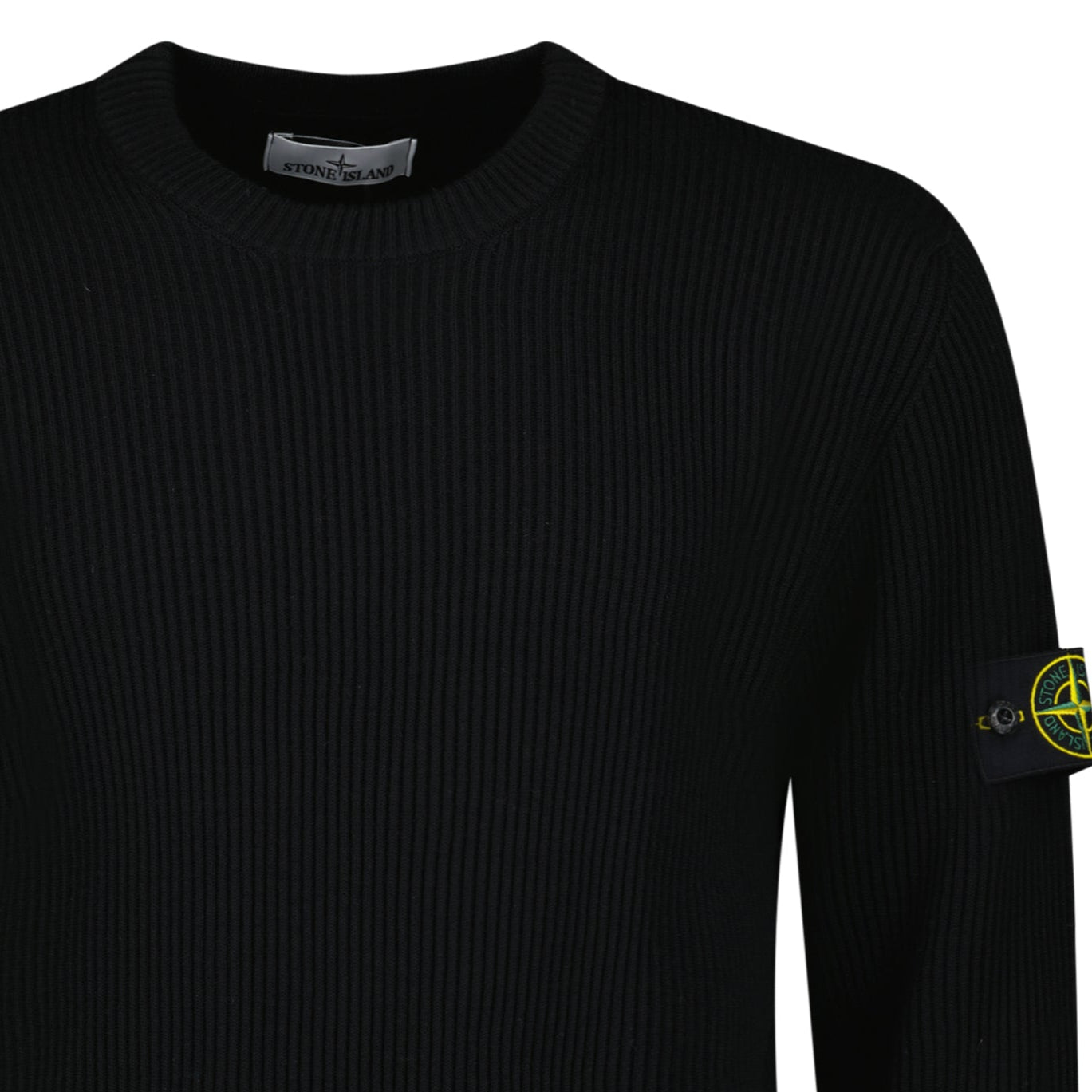 Stone Island Full Rib RWS Wool Crewneck Sweater with Band Motif in Black